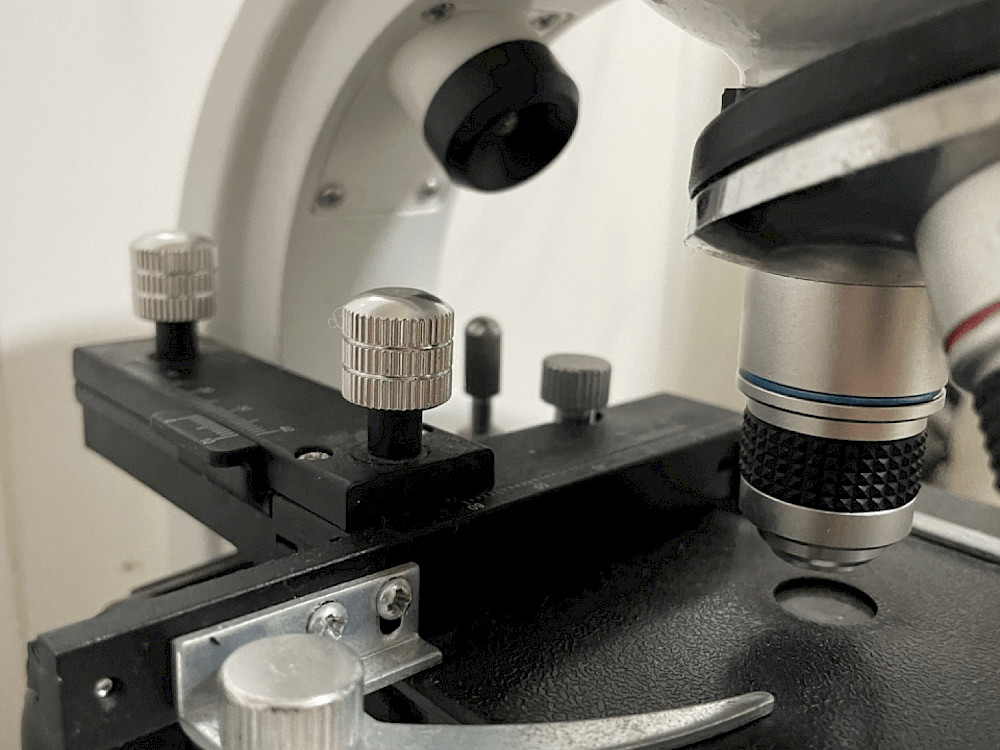 Detalle del rev&oacute;lver de objetivos del microscopio