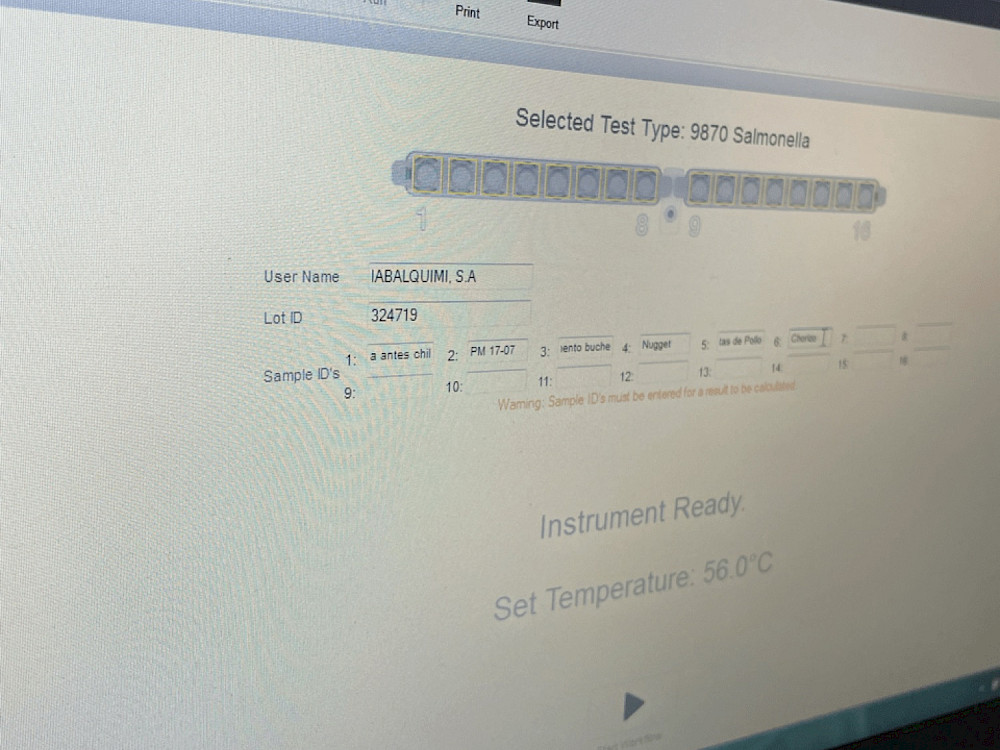Corrida de Salmonella en el software del sistema MDS